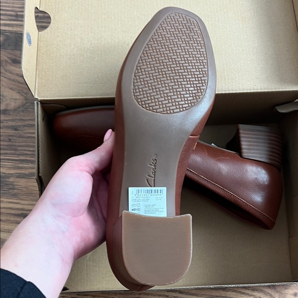 Clarks Women's Chestnut Brown Block Heel Loafers - Picture 2 of 4